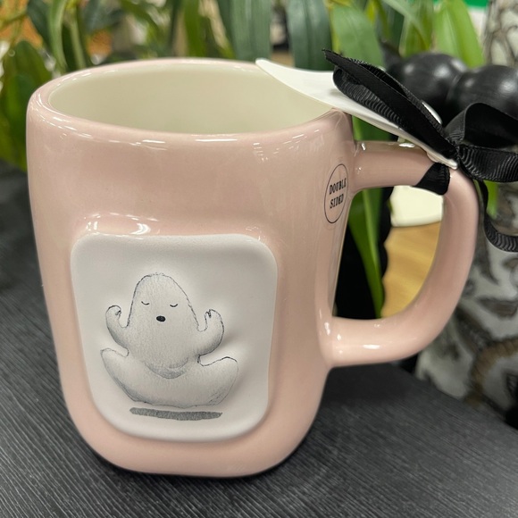 Rae Dunn Pink Halloween Ghost Nama’Stay Ghostly Ceramic Coffee Mug NWT - Picture 3 of 4